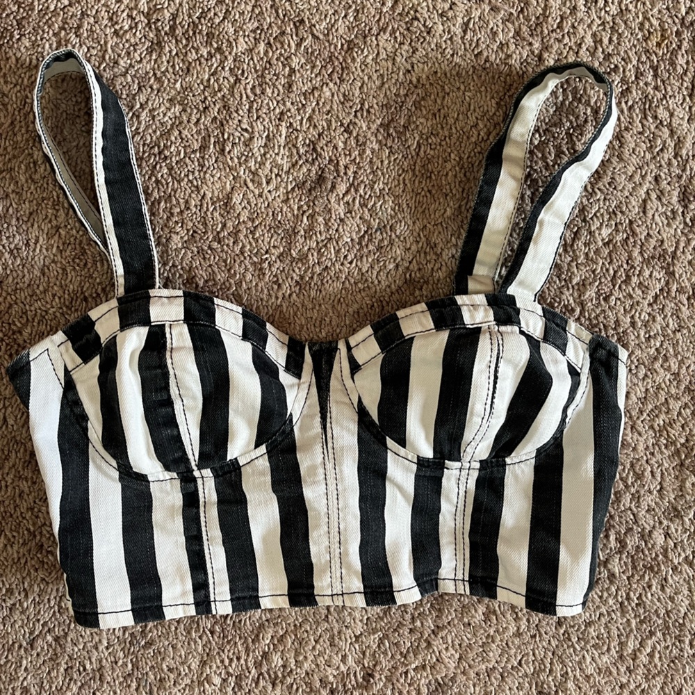 Black and White Striped bustier Crop Top